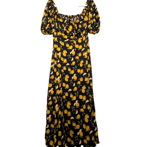 Cider Lemon Split Cottage Milkmaid Prairie Knotted Shirred Smocked Midi Dress 1X - Picture 6 of 12